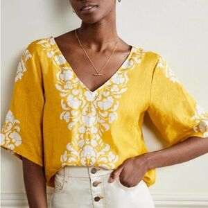 Boden Linen Wide Sleeve Top - Passion Bloom